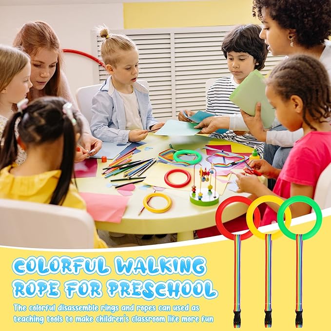 Shappy 6 Pcs Walking Rope for Preschool with Handles - Colorful Outdoor Safety Daycare Rope for Kids, Children, Toddlers - Schools, Teachers, Kindergarten (Red, Yellow, Green)