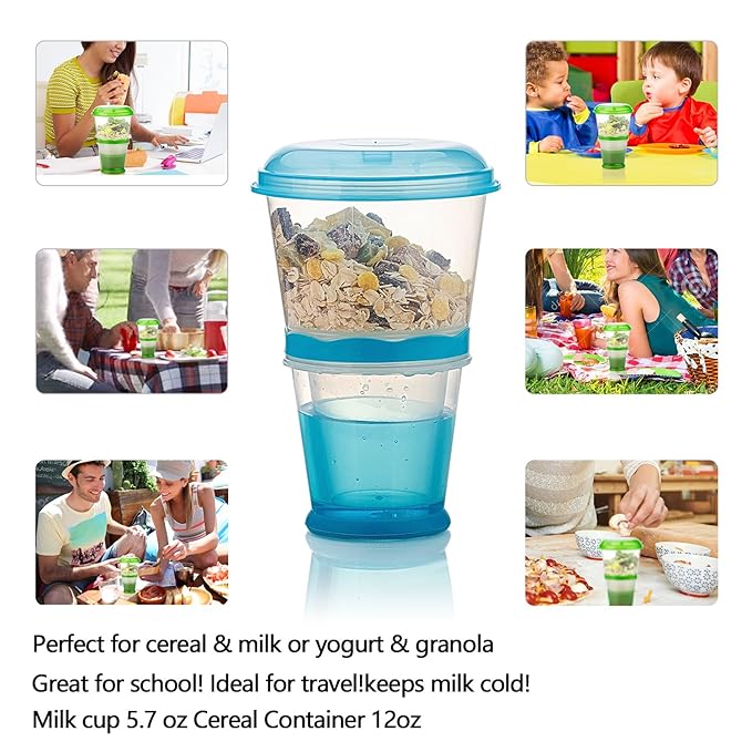 Cereal On the Go Cups Breakfast Drink Cups Portable Yogurt and Cereal To-Go Container Cup (Blue)