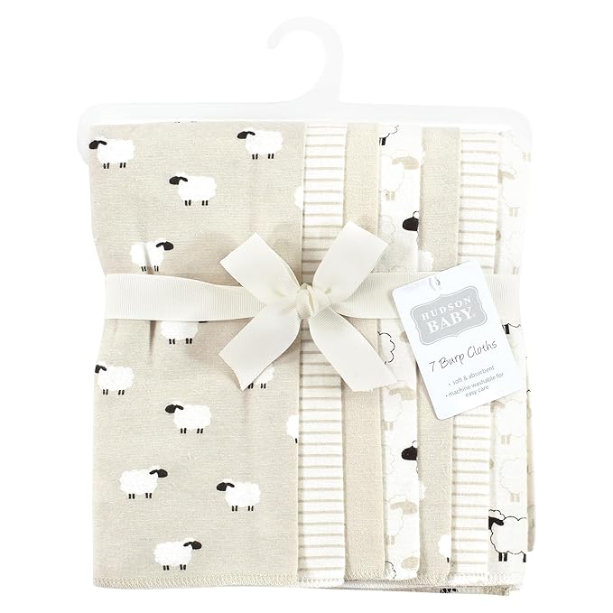 Hudson Baby Unisex Baby Flannel Burp Cloth 7pk, Taupe Sheep, One Size