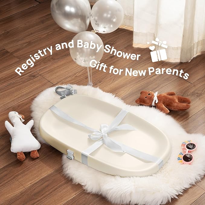 Papablic Baby Changing Pad – Soft & Wipeable Diaper Changing Table Mat for Dresser Bed Sofa, Built-in Safety Belt, Non-Slip, Waterproof, Easy to Clean – Ideal Gift for New Parents (Beige)