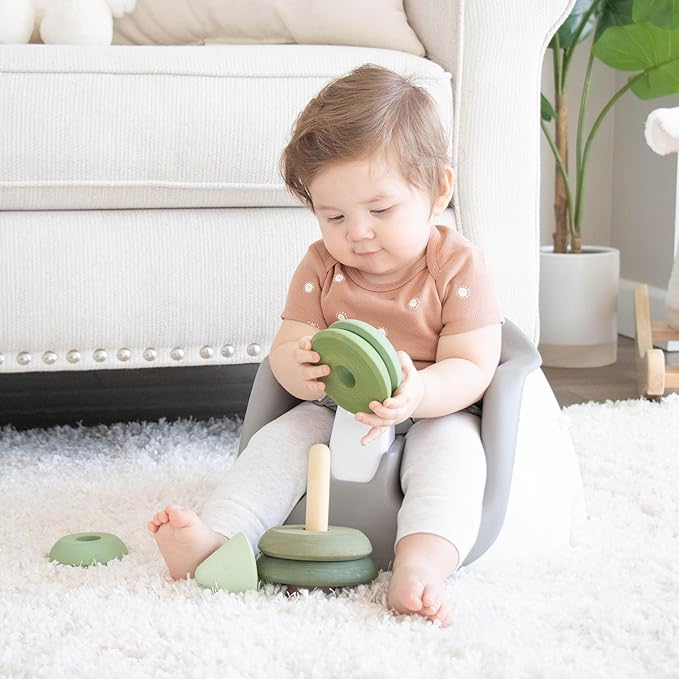 Regalo 2-in-1 Baby Floor Seat & Booster Seat with Tray, Sit-Up Support Chair for Infants & Toddlers, Portable Feeding Seat with Harness, Grow-with-Me Design, Indoor & Outdoor, White/Gray
