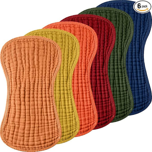 Frienda 6 Pack Muslin Burp Cloths Cotton Large 20''x 9'' Extra Absorbent and Soft Baby Burping Cloth for Baby Boy Girl Unisex(Retro Colors)