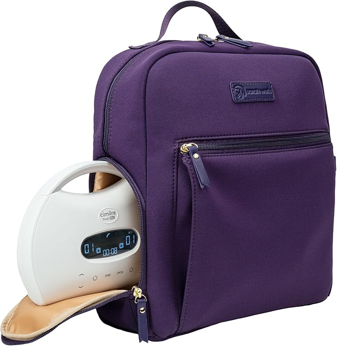 Sarah Wells Fifi Mini Breast Pump Bag Small 13" Neoprene Backpack for Wearable & Portable Pumps Lightweight, Insulated Pocket, 13" Laptop Sleeve, Machine-Washable (Purple)