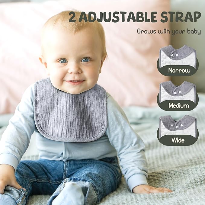 POIKSHARK 6-Pack Muslin Baby Bibs for Unisex Boys Girls, Cotton Baby Drool Bibs, Drooling and Teething Bibs for Infant