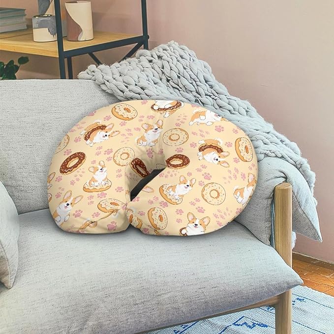 Jeiento Cartoon Corgi Dog Donut Nursing Pillow Cover Puppy Pattern U-Shaped Breastfeeding Pillow Covers Soft Comfortable Slipcovers for Newborn,Baby Boys Girls