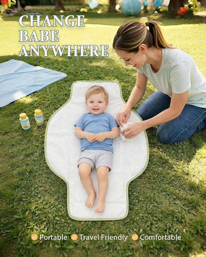 PZU Portable Diaper Changing Pad - Waterproof Travel Changing Mat with Built-in Pillow, Gifts for Baby Shower, Newborn Girls & Boys（Green Forest）