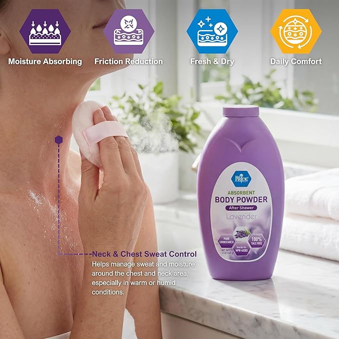 MED PRIDE Talc Free Cornstarch Body Powder with Lavender Scent, Moisture Absorbing Skin Care for Daily Freshness, Cruelty Free Formula, 13 Ounce Bottle