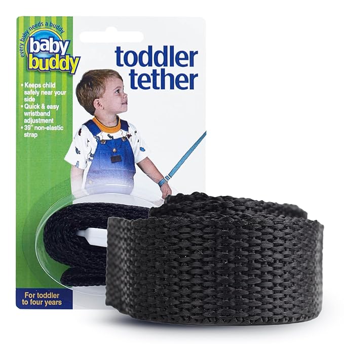 Toddler Tether by Baby Buddy, Child Safety Leash, Toddler Travel Essential, Child and Baby Tether Strap for Walking, Safety Walking Guide for Children and Parents, Black, 1 Count