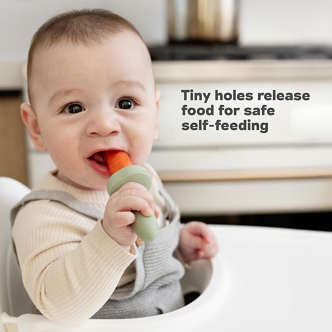 ezpz Baby-Led Gumline Feeder (Pewter) - Silicone Fruit Feeder for Infants 4 Months + - Baby Feeding Essentials - BLW Tools - Works Best with Compatible Ice Tray (Sold Separately)