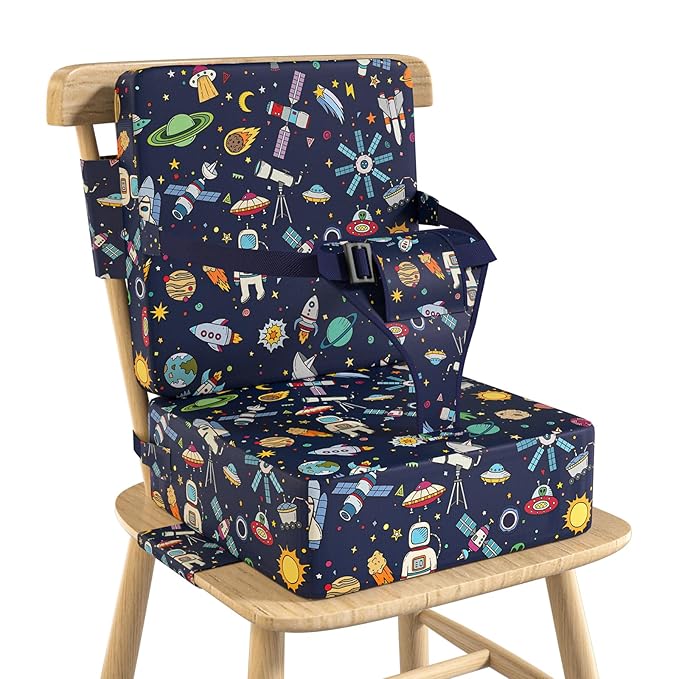 Booster Seat for Kitchen Chair with Backrest & 4 Adjustable Straps, Portable TPU Waterproof & Anti-Scratch Toddler Booster Seat for Dining Table, Non-Slip & Removable