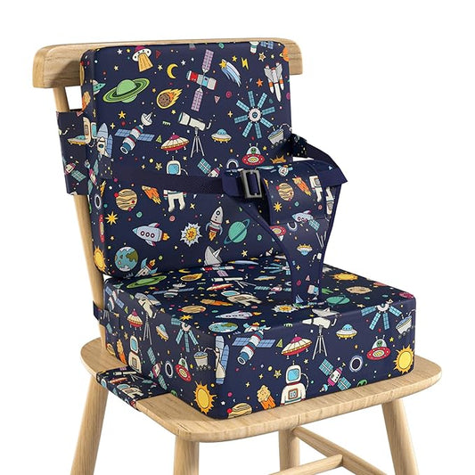 Booster Seat for Kitchen Chair with Backrest & 4 Adjustable Straps, Portable TPU Waterproof & Anti-Scratch Toddler Booster Seat for Dining Table, Non-Slip & Removable