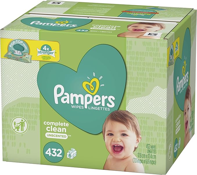 Baby Wipes, Pampers Baby Diaper Wipes, Complete Clean Scented, 6X Pop-Top Packs, 432 Total Wipes
