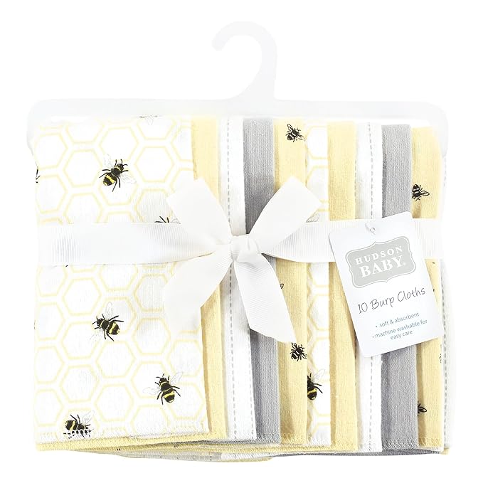 Hudson Baby Unisex Baby Flannel Burp Cloth 10pk, Honey Bee, One Size