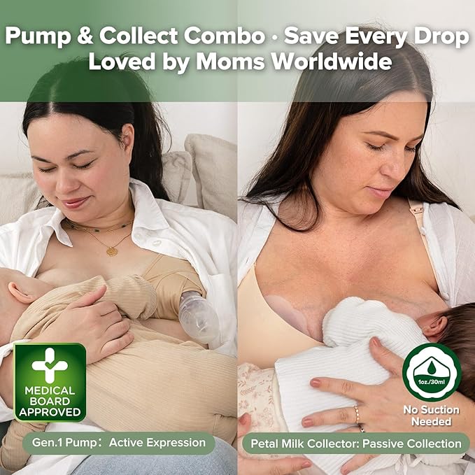 haakaa Manual Breast Pump for Breastfeeding 4oz/100ml and Petal Milk Collector Combo丨Food-Grade Silicone, Breast Milk Catcher for Leaking Milk with Cleaning Brush