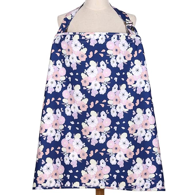 Navy Blue and Coral Floral Nursing Cover by The Peanut Shell