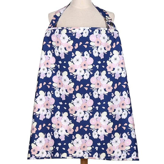 Navy Blue and Coral Floral Nursing Cover by The Peanut Shell