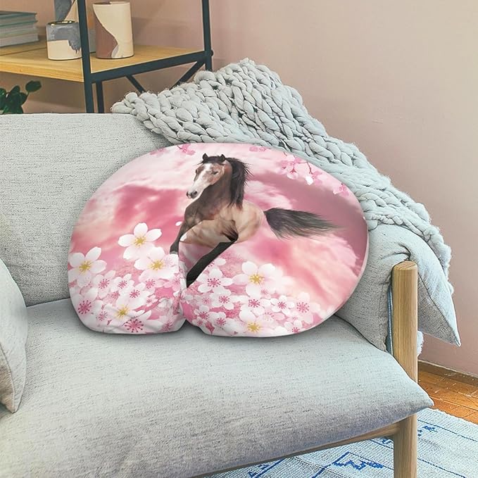 Forchrinse Horse Cherry Blossom Nursing Pillow Cover for Baby Girls Floral Decor Breastfeeding Pillow Slipcover Fit for Most Nursing Pillows