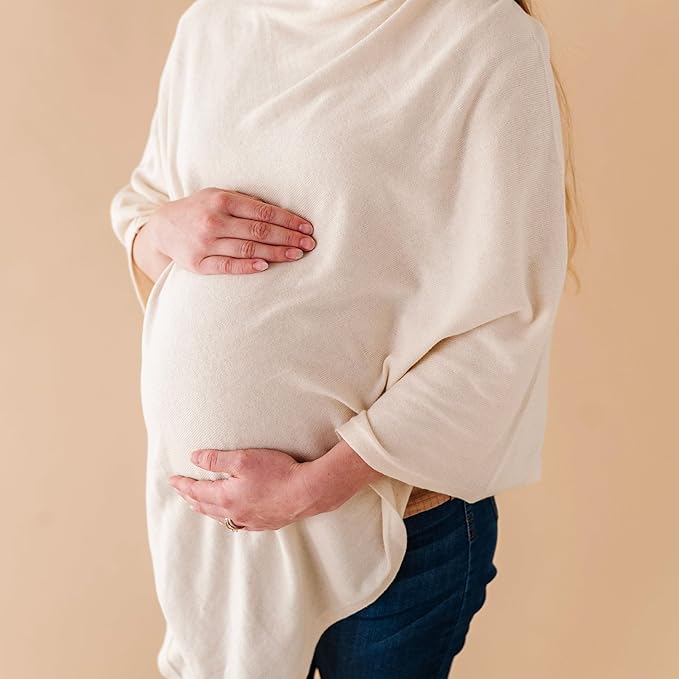 MakeMake Organics Knit Breathable Nursing Cover Up for Breastfeeding - Soft GOTS Certified Organic Cotton Breastfeeding Cover Up for Women - Privacy Feature, Vanilla