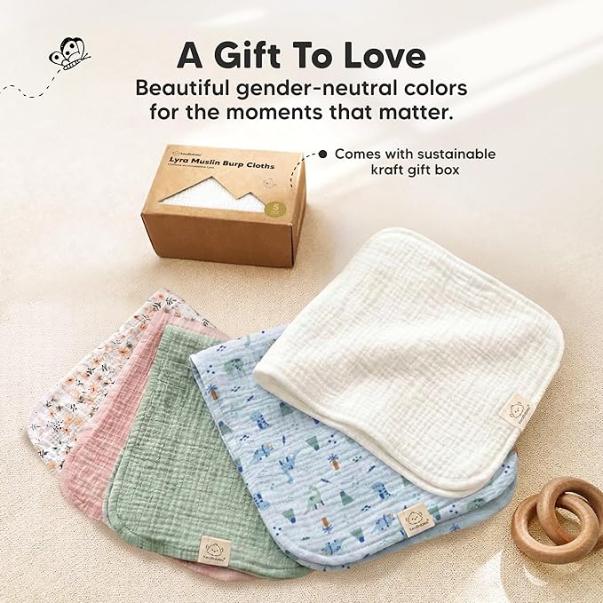 KeaBabies Organic Muslin Burp Cloths Baby Boy, Girl – 5-Pack 100% Cotton Muslin Burping Cloths for Babies, Newborn, 21x10 Large & Absorbent Spit Up Rags, Baby Washcloth, Infant Towels (Dino Park)