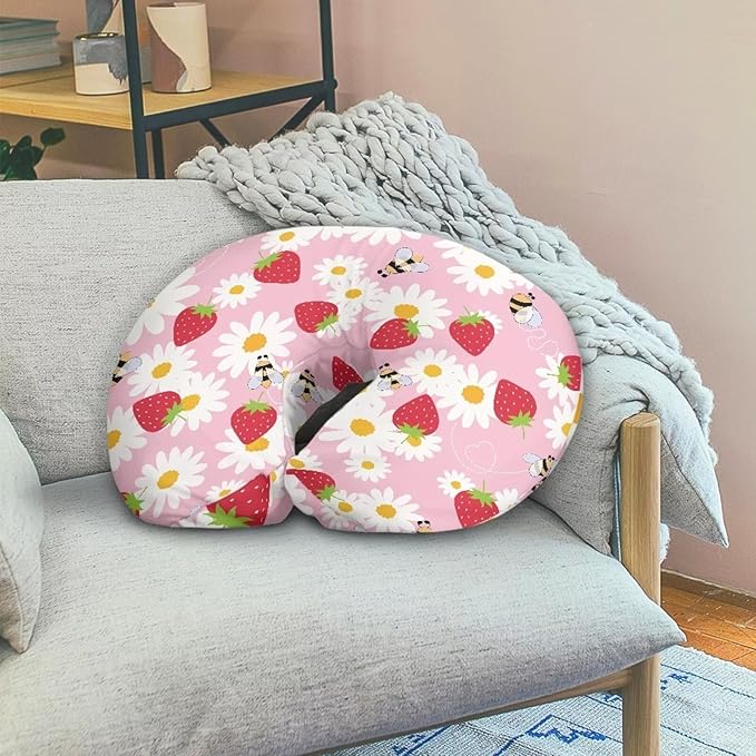 Daisy Bee and Strawberry Breastfeeding Pillow Cover Newborn U-Shaped Breastfeeding Pillowcase Cushion Cover Easy to Use and Dustptoof