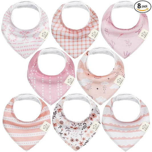 KeaBabies 8-Pack Organic Baby Bandana Bibs for Girls - Super Absorbent Triangle Baby Bibs for Drooling and Teething Infant, 100% Cotton Extra Soft for Newborn, Infant 0-36 Months (Sweet Charm)