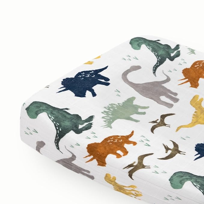 Little Unicorn Changing Pad Cover for Newborns & Infants | Soft & Breathable Muslin Fabric | Baby Diaper Changing Table Pad Cover (Dino Friends)
