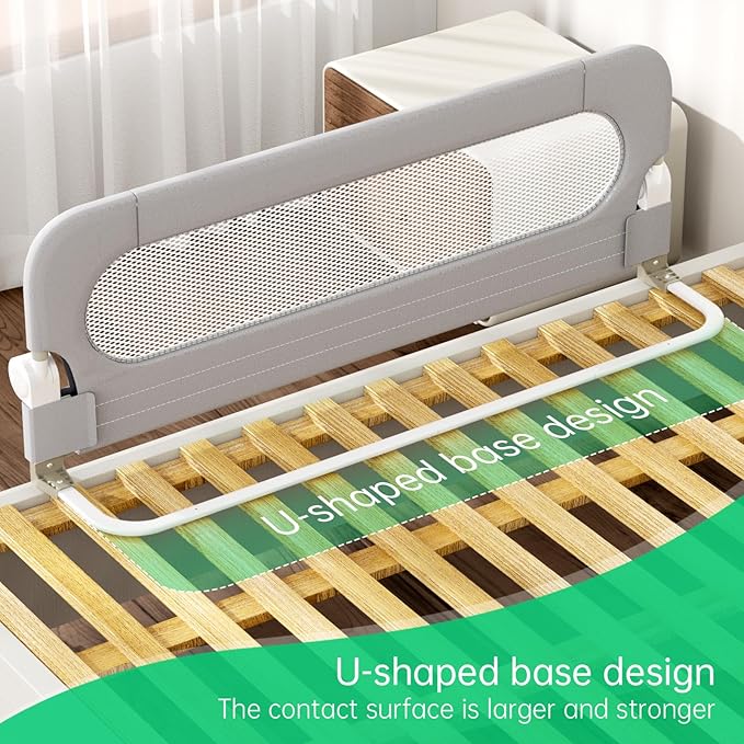 UPGOGO Folding Bed Rail for Toddlers,Baby Bed Rail Guard with Reinforced Anchor Safety System,Fit Bunk,Full Size,Queen,King,Twin(Grey,71"x23.6")