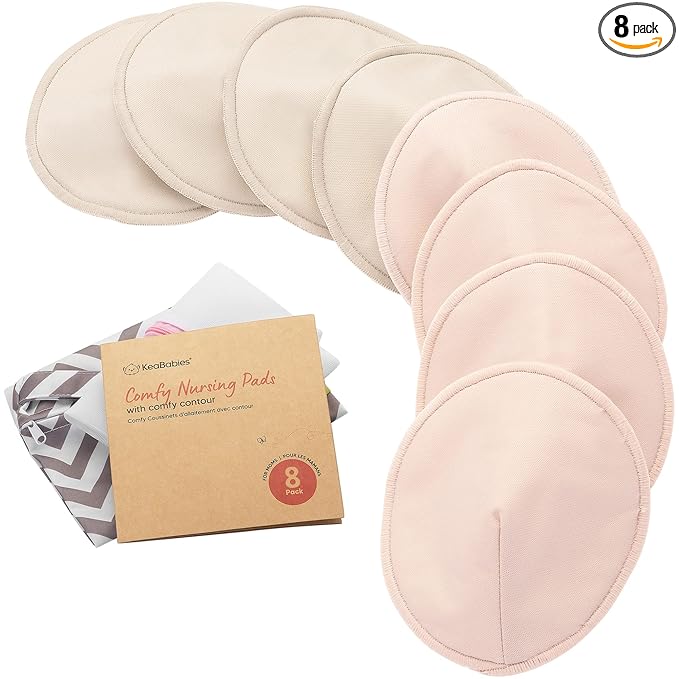 Organic Nursing Pads - 8 Washable Breast Pads for Breastfeeding, Wash Bag, Viscose Derived from Bamboo Reusable Nipple Covers for Breastfeeding Essentials, Soft & Absorbent(Neutrals, L 5")