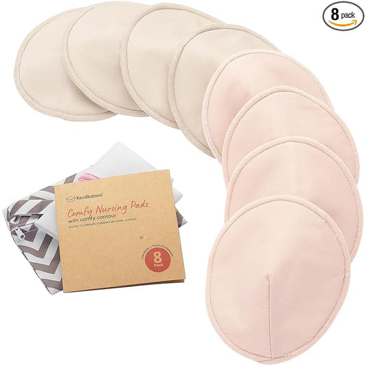 Organic Nursing Pads - 8 Washable Breast Pads for Breastfeeding, Wash Bag, Viscose Derived from Bamboo Reusable Nipple Covers for Breastfeeding Essentials, Soft & Absorbent(Neutrals, L 5")