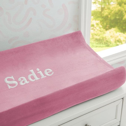 Delta Children Personalized Contoured Changing Pad with Plush Cover - Embroidered with Name, Pink