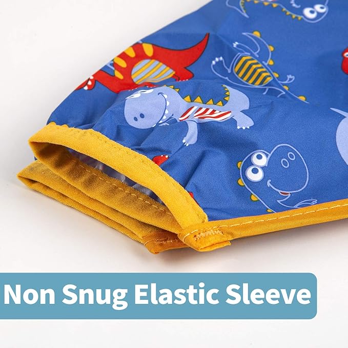 3 Pcs Long Sleeved Bib Set|Baby Waterproof Bibs with Pocket Bundle|Toddler Bib with Sleeves|Stain Resistance Smock 6-24 Month