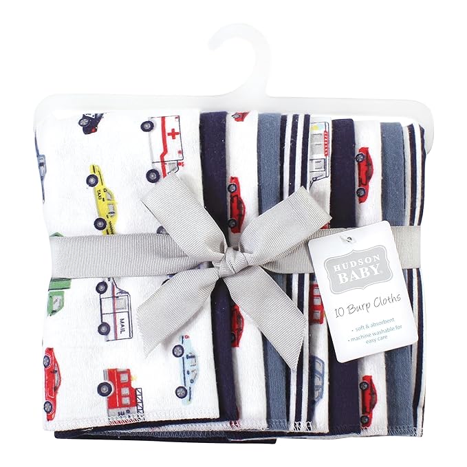 Hudson Baby Unisex Baby Cotton Flannel Burp Cloths, Going Places 10 Pack, One Size