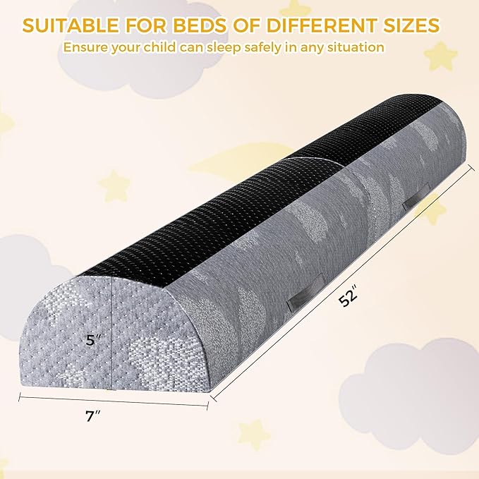 Bed Rail Bumpers for Toddlers 2pcs - Foam Fold Bed Bumper Guard with Dual Non-Slip Pads Waterproof Washable Soft Removable Cover Safe Bed Rail for Toddlers, Kids Seniors