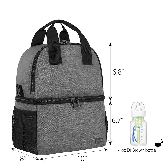 Teamoy Breast Pump Bag Tote with Cooler Compartment for Breast Pump, Cooler Bag, Breast Milk Bottles and More, Double Layer Pumping Bag for Working Moms, Gray
