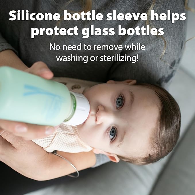 Dr. Brown's Anti-Colic Options+ Narrow Glass Baby Bottles with Silicone Sleeves, Glow, Mint, Pink, BPA-Free, 8 oz/250 mL, 0m+, 3-Pack