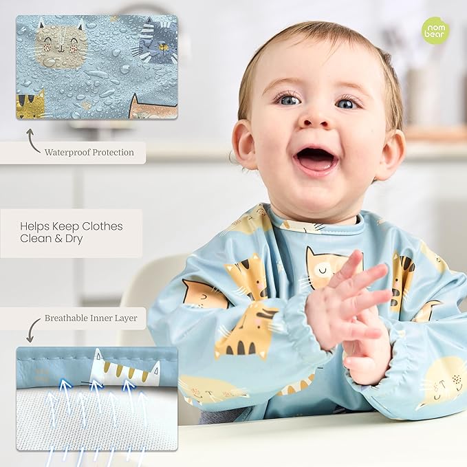 Waterproof Smock Baby Bibs for Eating (Boy or Girl 6-24 Months) - Toddler Long Sleeve Bib for Baby Led Weaning