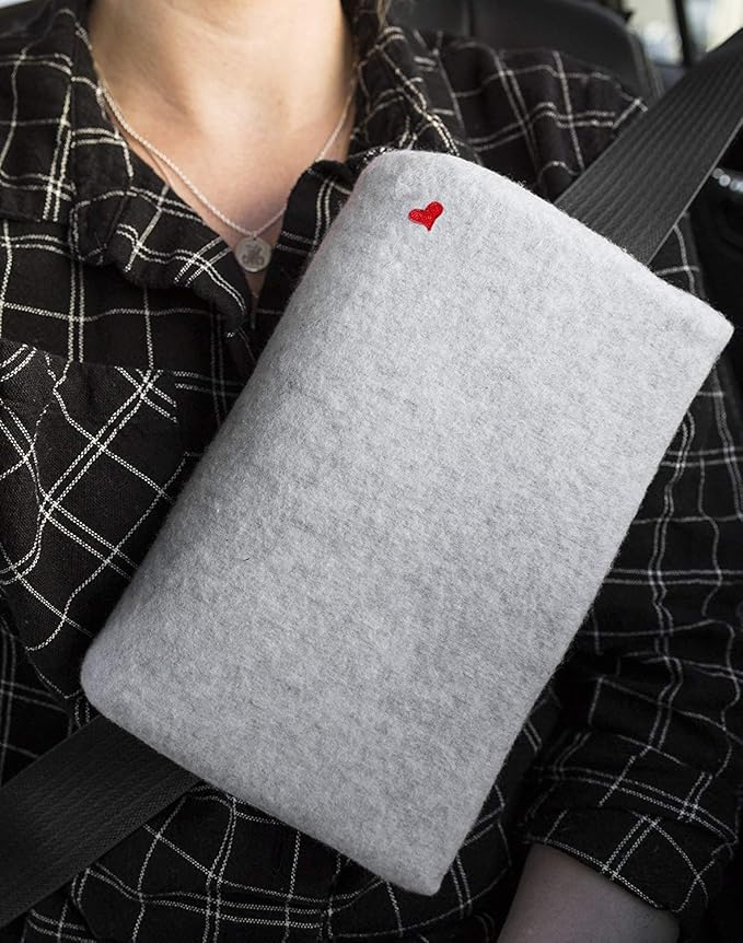 The Breast & Chest Buddy - Seatbelt Cushion for Open Heart Surgery, Mastectomy and Chest Reconstruction Sites - Solid Gray with Heart