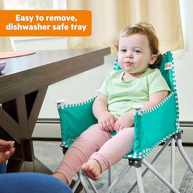 Bright Starts Pop 'N Dine Portable High Chair, Indoor/Outdoor, BPA Free Tray, Easy to Fold, Unisex, Teal, 6 Months +