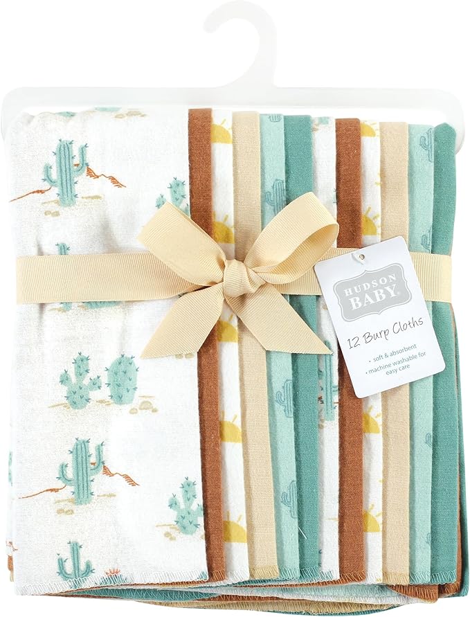 Hudson Baby Unisex Baby Cotton Flannel Burp Cloths Bundle, Desert Cactus, One Size