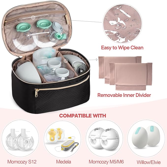 Fasrom Wearable Breast Pump Bag Compatible with Momcozy, Medela and Elvie Hands Free Pumps, Portable Carrying Case with Waterproof Mat for Working Moms Travel, Black (Bag Only, Patent Design)
