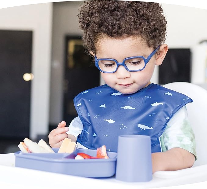 Tiny Twinkle Silicone Suction Baby Plate, Suction Grip Divided Dish for First Foods and Self-Feeding Toddlers, Baby Led Weaning Supplies for Independent Eating (Indigo Plate)