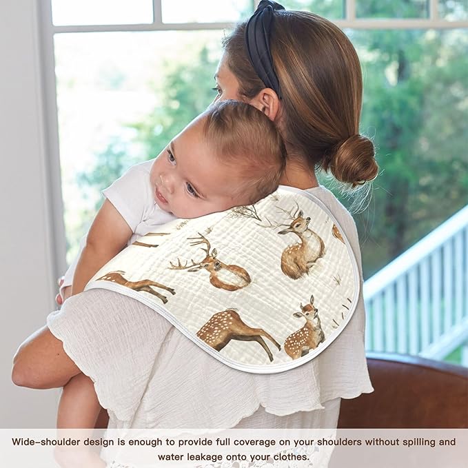Vintage Forest Deer Burp Cloths Baby Boys Girls Absorbent Soft Cotton Burping Cloths Rags, 2 Pack