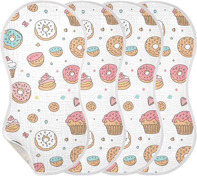 vvfelixl Baby Burp Cloths Cute Pastries Doughnuts Baby Newborn Cotton Burping Cloths Set Babys Washcloths 4 Pack
