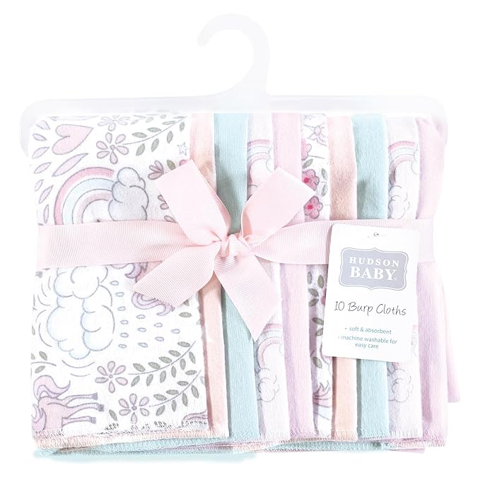 Hudson Baby Unisex Baby Flannel Burp Cloth 10pk, Dreamy Unicorn, One Size