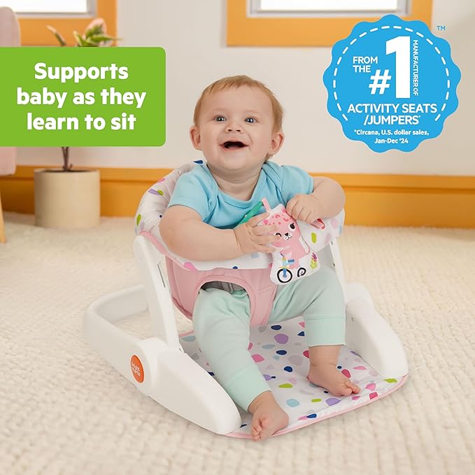 Bright Starts Learn-to-Sit 2-Position Baby Floor Seat with Toys, Pink, 4-12 Months