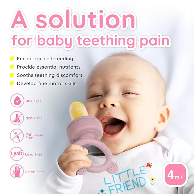Baby Teething Relief teether, Breast Milk Popsicle Mold for purees .Silicone Baby Fruit Food Feeder for Safe Infant Self Feeding, BPA Freefor 3 Month+ (Dusty Lilac)
