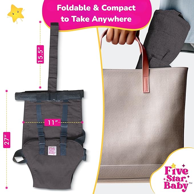 Portable Baby Chair Strap – Travel Dining Seat Cover for Babies & Toddlers | Portable Baby Chair for Travel | Compact, Foldable Baby Seat Cover – Black