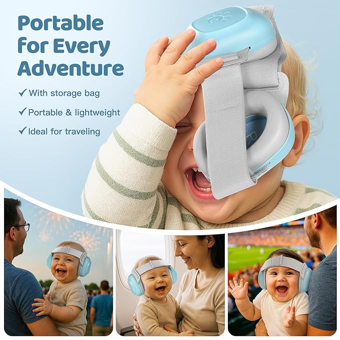 Orzbow Baby Headphones for Noise, Baby Ear Muffs Noise Protection for Newborn Toddler 3-48 Months - CE & ANSI Certified, Adjustable Infant Ear Protection for Travel Sleep, 25dB Sound Reduction, Blue