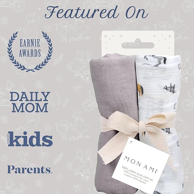 MON AMI Muslin Burp Cloths for Baby – 100% Cotton Burping Cloths for Babies, Extra Absorbent, Ultra-Soft, Baby Essentials