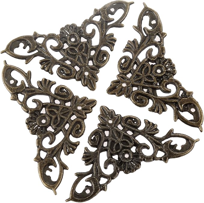 dophee 8Pcs Vintage Style Corner Protectors Guards Covers Triangle Connectors Embellishments for Jewelry Box Wooden Cases Wedding Book Decoration, 1.81"x1.81", Antique Bronze